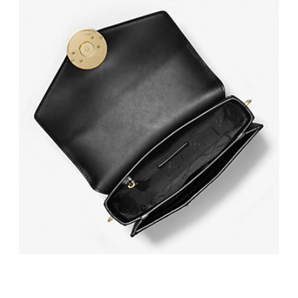 Michael Kors Carmen Medium Flap Chain Shoulder Crossbody Bag Black Haircalf - Picture 4 of 16